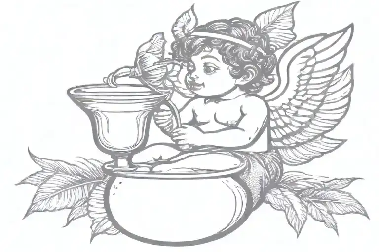 cupid drinking coconut cocktail tattoo design idea