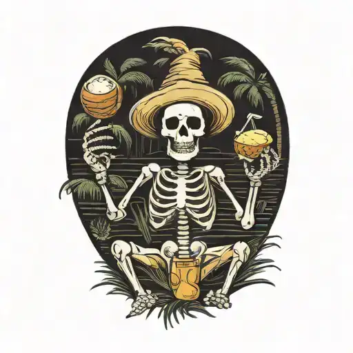 Happy Skeleton drinking coconut water tattoo design idea