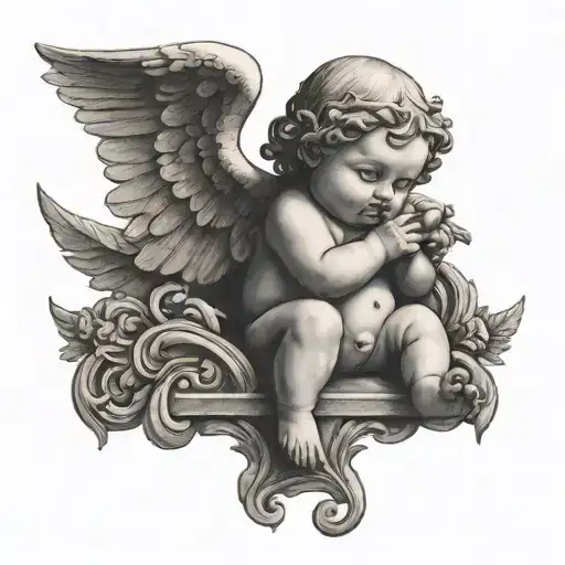 Combine a meme with a medieval baby angel tattoo design idea