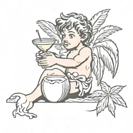 cupid drinking coconut cocktail tattoo design idea
