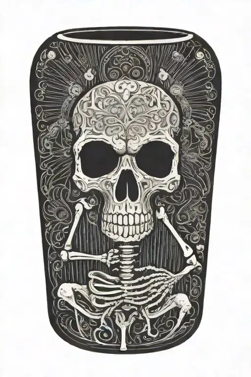 Skeleton chills and drinking coconut water tattoo design idea