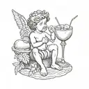 Cupid drinking coconut cocktail tattoo design idea