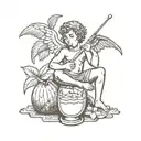 Cupid drinking coconut cocktail tattoo design idea