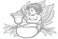 cupid drinking coconut cocktail tattoo design idea