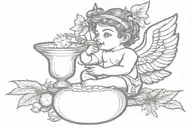 cupid drinking coconut cocktail tattoo design idea