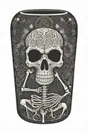 Skeleton chills and drinking coconut water tattoo design idea