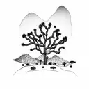 mountain range with a joshua tree and the number 8783 tattoo design idea