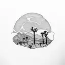 mountain range with a joshua tree and the number 8783 tattoo design idea