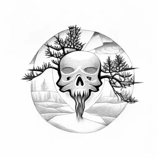 Eye, skull, tree, triangle  tattoo design idea