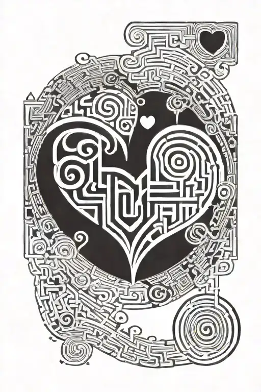 An abstract design featuring a heart-shaped labyrinth representing the journey of love and life's uncertainties tattoo design idea