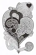 An abstract design featuring a heart-shaped labyrinth representing the journey of love and life's uncertainties tattoo design idea