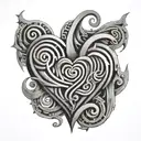 An abstract design featuring a heart-shaped labyrinth representing the journey of love and life's uncertainties tattoo design idea