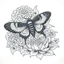 black moth with crysanthemum   tattoo design idea