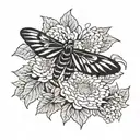 black moth with crysanthemum   tattoo design idea