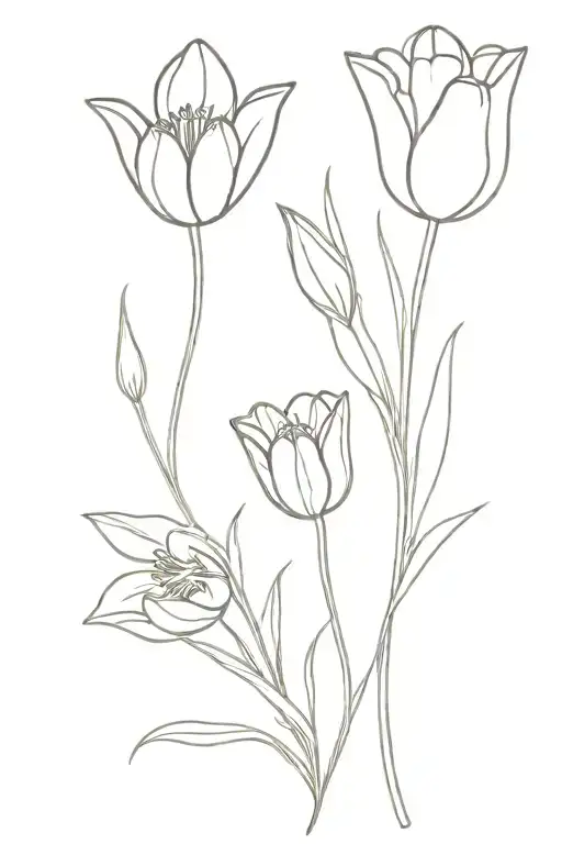 tulips, daiseys, lavender flower tattoo design idea