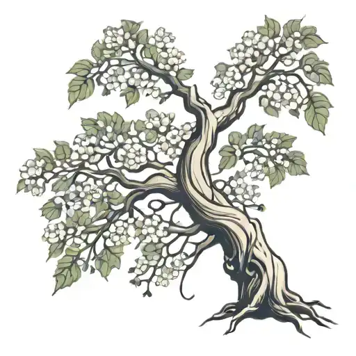A beech tree with the trunk depicted as a curved spine with scoliosis and roots that mirror the blossom and leaves. tattoo design idea