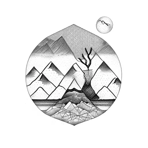 DNA strand with mountains trees and water tattoo design idea