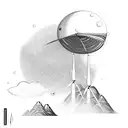 An extraterrestrial landscape with wind turbines and UFOs tattoo design idea