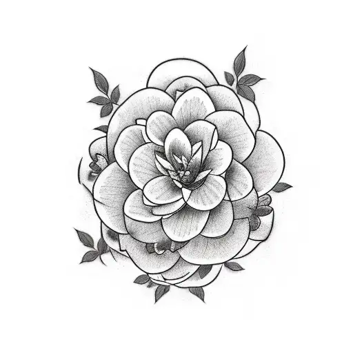 Japanese red Camellias bunch with vines sleeve tattoo design idea