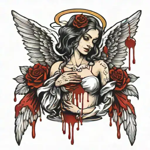 angel with blood dripping tattoo design idea