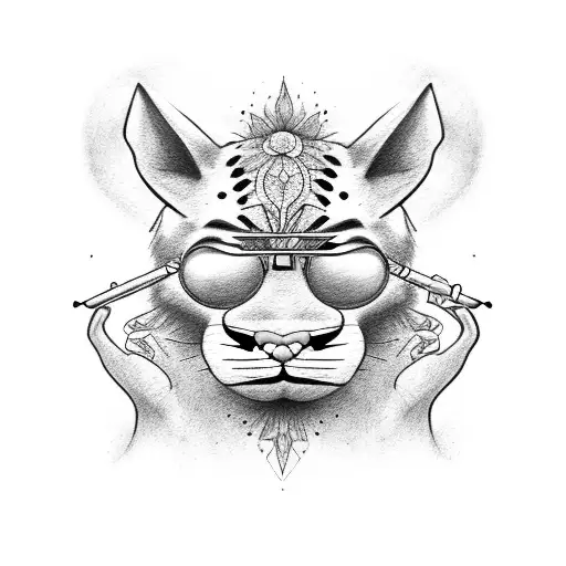 face of pink panther with sunglasses smoking a cigarette tattoo design idea