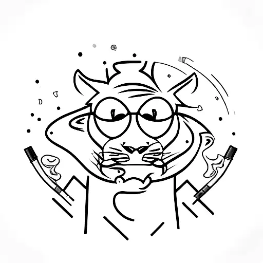 face of pink panther with sunglasses smoking a cigarette tattoo design idea
