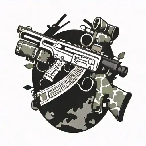 Crossed rifles with a camouflage background tattoo design idea