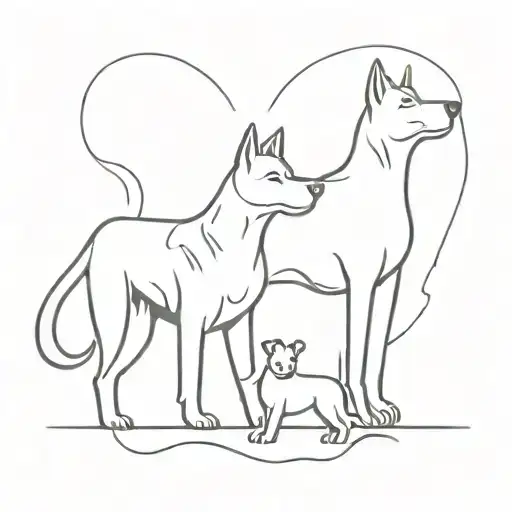 La silueta estaría centrada en dos perros y un gato, con uno de los perros teniendo alas  tattoo design idea