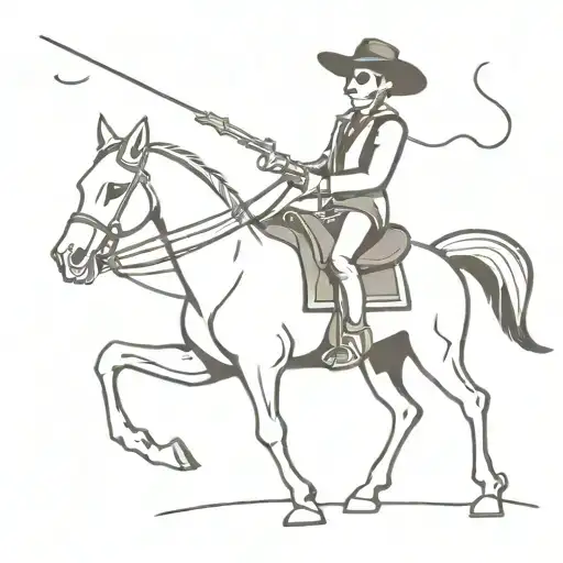 cowboy skeleton riding his horse with his black cat tattoo design idea