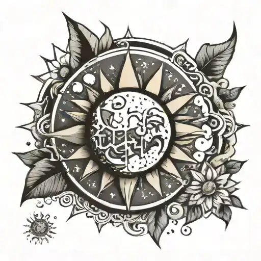 earth moon and sun rays tattoo design idea
