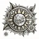 earth moon and sun rays tattoo design idea