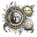 earth moon and sun rays tattoo design idea