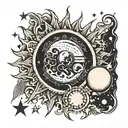 earth moon and sun rays tattoo design idea