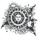earth moon and sun rays tattoo design idea