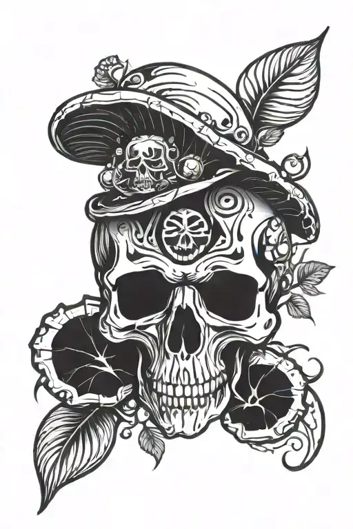 skull with mushroom growing tattoo design idea