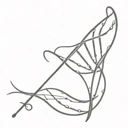 A minimalist tattoo of a DNA double helix intertwined with a quill pen, symbolizing the client's passion for biology and writing tattoo design idea