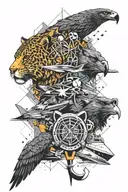 An abstract geometric design incorporating elements of panthers, eagles, hockey, and boats tattoo design idea