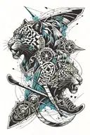 An abstract geometric design incorporating elements of panthers, eagles, hockey, and boats tattoo design idea