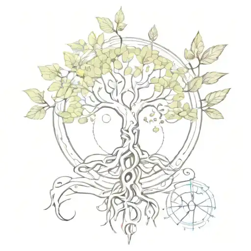 A tattoo representing the constant strive for self-improvement and growth, with a tree of life motif intertwined with elements of nature and technology tattoo design idea