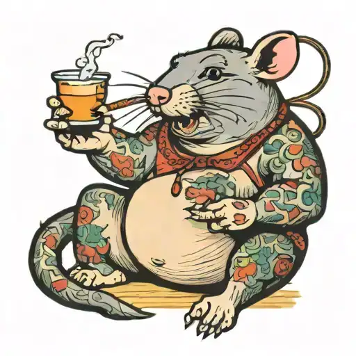 Fat rat sits and smokes a bong tattoo design idea
