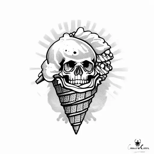 ice cream cone and skulls tattoo design idea