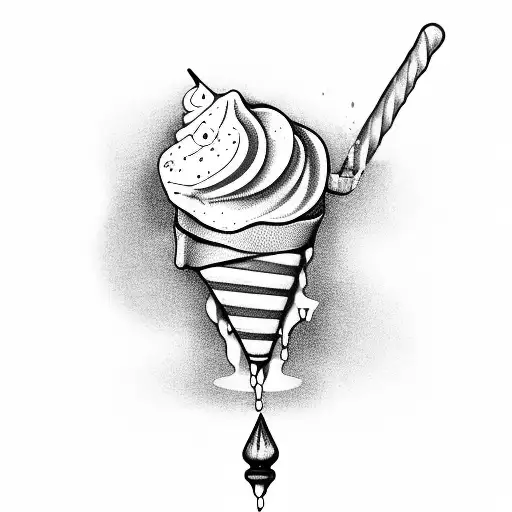 dripping ice cream cone tattoo design idea