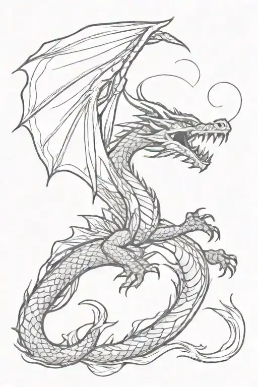 flying dragon breathing fire from its mouth tattoo design idea