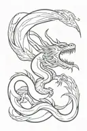 flying dragon breathing fire from its mouth tattoo design idea