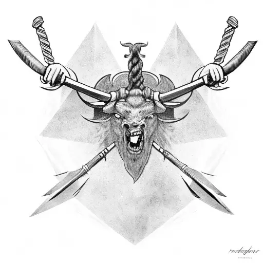 Minotaur holding battle axe  tattoo design idea