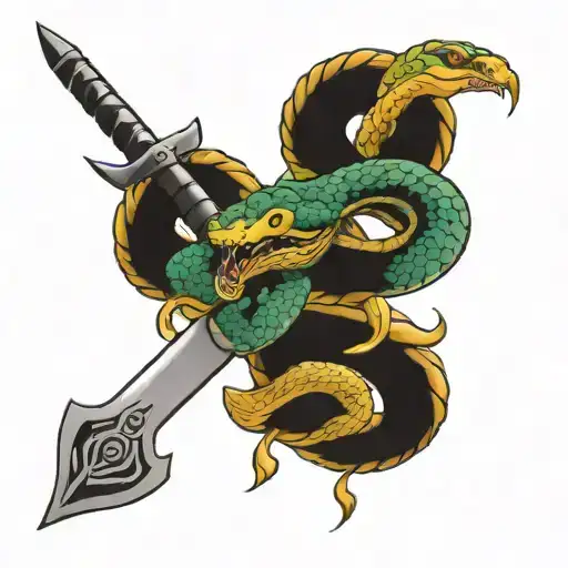 snakes around a sword tattoo design idea