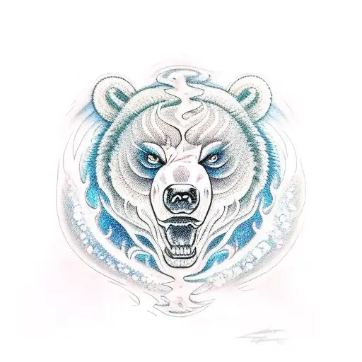 fire water fierce bear  tattoo design idea