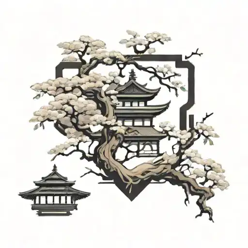 soul, almond tree, japanese temple , dragon tattoo design idea
