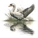 a swan in a pond with an eagle flying over it  tattoo design idea