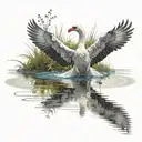 a swan in a pond with an eagle flying over it  tattoo design idea